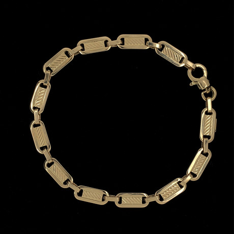Solid 18K Yellow Gold Striped Mariner Link Bracelet