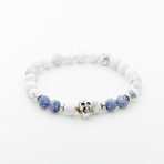 Jean Claude Jewelry // Skull + Howlite + Agate Beaded Bracelet // White + Blue