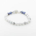 Jean Claude Jewelry // Skull + Howlite + Agate Beaded Bracelet // White + Blue