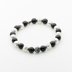 Dell Arte // Onyx + Lava Stone + Bohemian Crystal Beaded Bracelet // Black + Silver