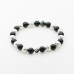 Dell Arte // Onyx + Lava Stone + Bohemian Crystal Beaded Bracelet // Black + Silver
