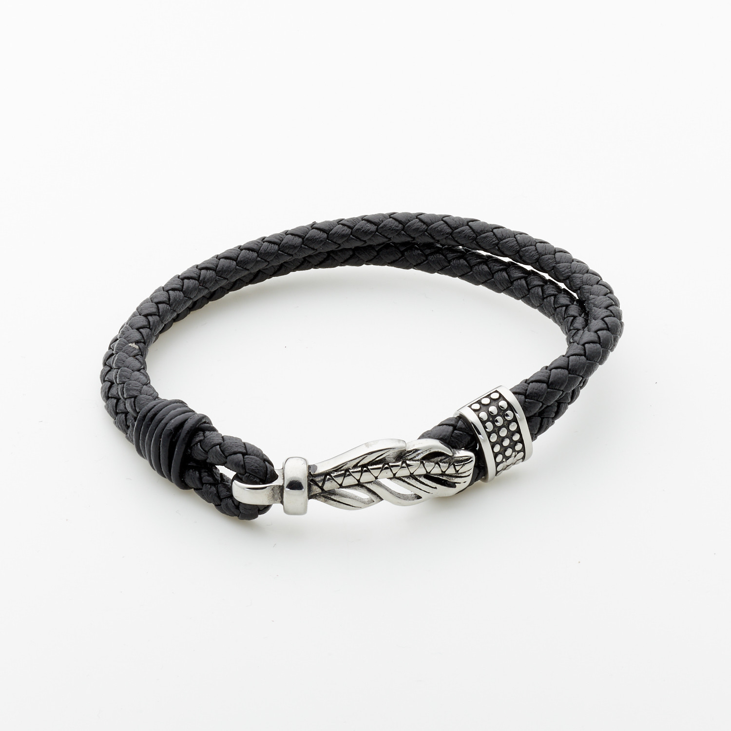 Jean Claude Jewelry // Lucky Feather Leather Bracelet // Black + Silver ...