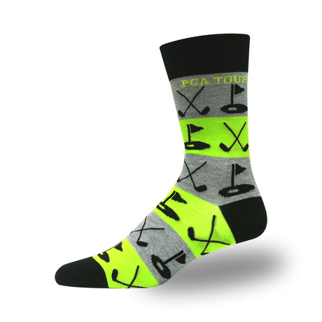 Men's Pro Series Clubhouse Crew Sock // Crossed Clubs (Gray + Yellow)