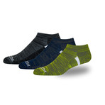 Men's Pro Series Low-Rider Moisture Wicking Athletic Sock // Black + Blue + Green // 3 Pack