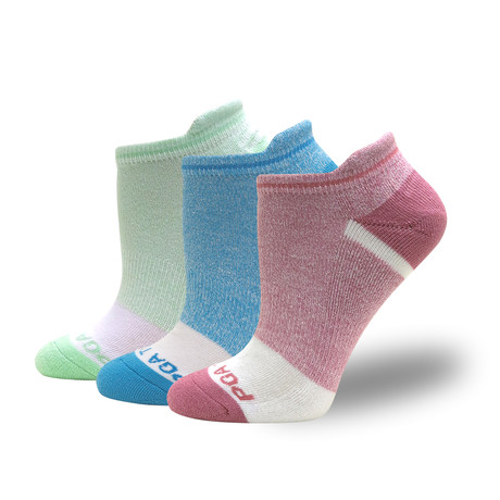 Women's Pro Series No-Show Athletic Sock // Green + Blue + Pink // 3 Pack