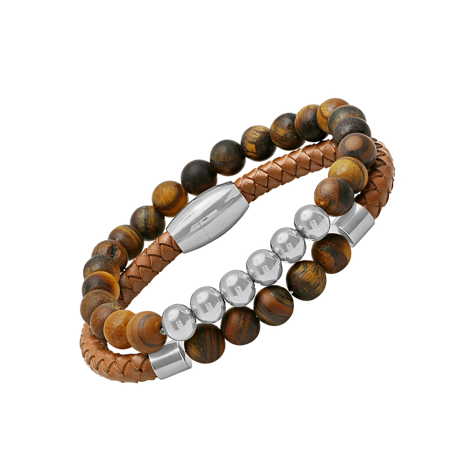 Leather + Beaded Bracelet // Set of 2 // Brown + Silver - HMY Jewelry ...
