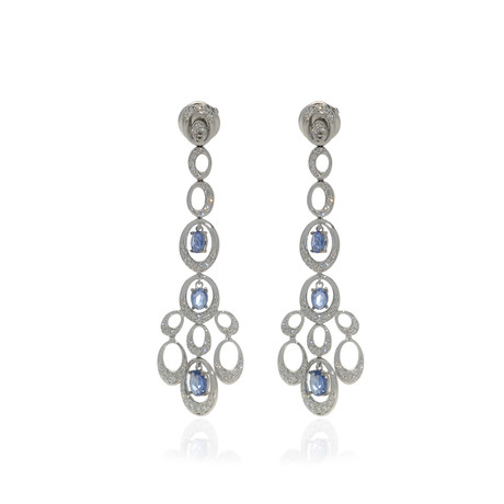 Crivelli 18k White Gold Diamond + Sapphire Drop Earrings