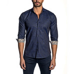 Paisley Jacquard Long-Sleeve Shirt // Navy (XS)