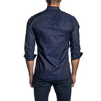 Paisley Jacquard Long-Sleeve Shirt // Navy (L)