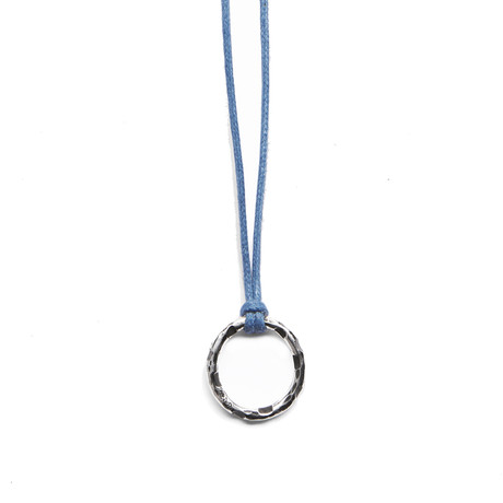 Hammered Sterling Ring // Blue Cotton Cord