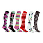 Fun Patterned Knee High Compression Socks // 6-Pairs (Large / X-Large)