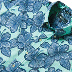 Hibiscus Orchard Button Front // Blue Turquoise (2XL)