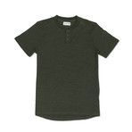 Slub Baseball Polo Henley Short Sleeve // Dark Green (XL)