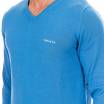V-Neck Logo Sweater // Blue (Medium)