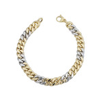 14K Solid Gold Two Tone Curb Link Bracelet // 8.9mm