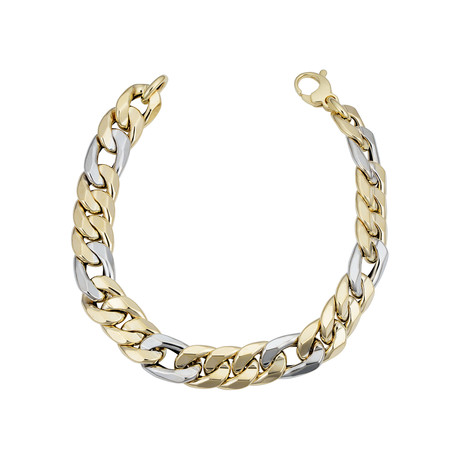 14K Solid Gold Two-Tone Fancy Curb Link Bracelet // 11mm