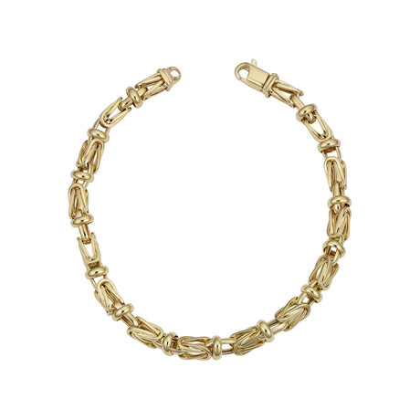 14K Solid Gold Fancy Square Byzantine Link Bracelet // 5mm