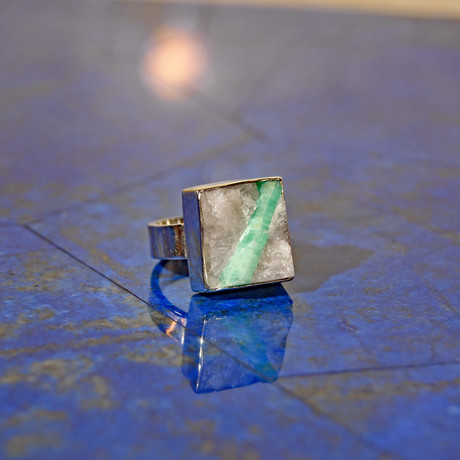 Emerald in Quartz Square Cabochon // Sterling Silver Handcrafted Ring // Size 6