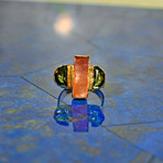 Strawberry Quartz + Green Tourmaline // 14K Handcrafted Gemstone Ring // Size 8.75