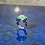 Emerald in Quartz Square Cabochon // Sterling Silver Handcrafted Ring // Size 6