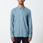 Men's Long Sleeve Plaid Woven Top // Turquoise + White (S)