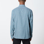 Men's Long Sleeve Plaid Woven Top // Turquoise + White (S)