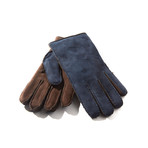 Leather + Shearling Gloves // Navy + Brown (Size: 8 Small)