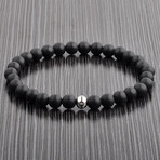 Matte Onyx Stone + Stainless Steel Beaded Bracelet // Black + Silver
