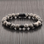Jasper Stone + Stainless Steel Beaded Bracelet // Black + Gray