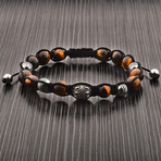 Tiger Eye Stone + Stainless Steel Beaded Bracelet // Brown + Silver