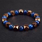 Hematite + Agate Beaded Bracelet // Rose Gold + Blue