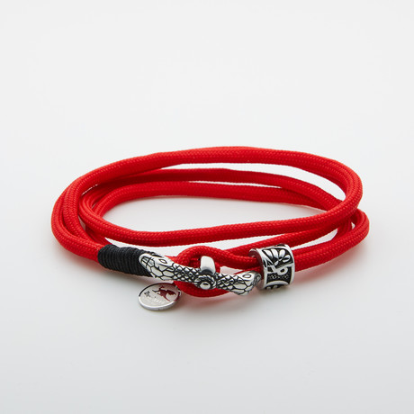 Jean Claude Jewelry // Adjustable Nylon Rope Bracelet // Red + Silver