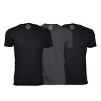 Semi-Fitted Crew Neck T-Shirt // Black + Heavy Metal // Pack of 3 (M)