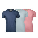 Semi-Fitted Crew Neck T-Shirt // Navy + Light Blue + Light Pink // Pack of 3 (L)