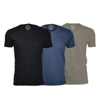 Semi-Fitted Crew Neck T-Shirt // Black + Navy + Warm Gray // Pack of 3 (L)