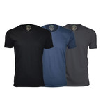 Semi-Fitted Crew Neck T-Shirt // Black + Navy + Heavy Metal // Pack of 3 (S)