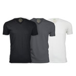 Semi-Fitted V Neck T-Shirt // Black + Heavy Metal + White // Pack of 3 (S)
