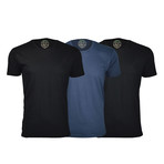 Semi-Fitted Crew Neck T-Shirt // Black + Navy // Pack of 3 (2XL)