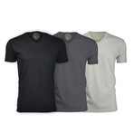 Semi-Fitted V Neck T-Shirt // Black + Heavy Metal + Sand // Pack of 3 (2XL)