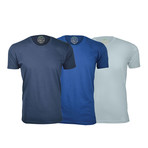 Semi-Fitted Crew Neck T-Shirt // Navy + Royal Blue + Light Blue // Pack of 3 (M)
