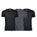 Semi-Fitted V Neck T-Shirt // Black + Heavy Metal // Pack of 3 (XL)