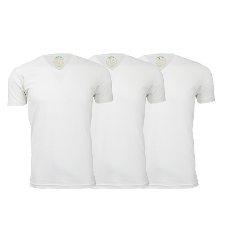 Semi-Fitted V Neck T-Shirt // White // Pack of 3 (S)