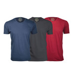 Semi-Fitted Crew Neck T-Shirt // Navy + Heavy Metal + Burgundy // Pack of 3 (M)