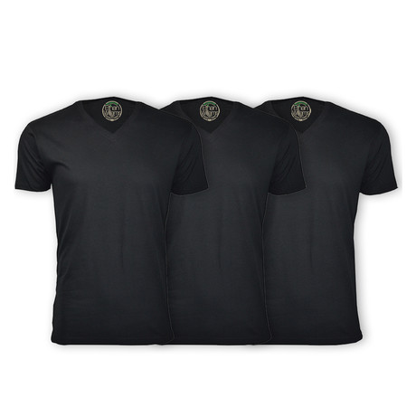 Semi-Fitted V Neck T-Shirt // Black // Pack of 3 (S)