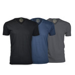 Semi-Fitted V Neck T-Shirt // Black + Navy + Heavy Metal // Pack of 3 (L)