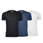 Semi-Fitted V Neck T-Shirt // Black + Navy + White // Pack of 3 (S)