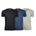 Semi-Fitted V Neck T-Shirt // Black + Navy + Sand // Pack of 3 (M)