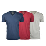 Semi-Fitted V Neck T-Shirt // Navy + Burgundy + Sand // Pack of 3 (L)