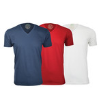 Semi-Fitted V Neck T-Shirt // Navy + Red + White // Pack of 3 (S)