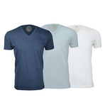 Semi-Fitted V Neck T-Shirt // Navy + Light Blue + White // Pack of 3 (L)